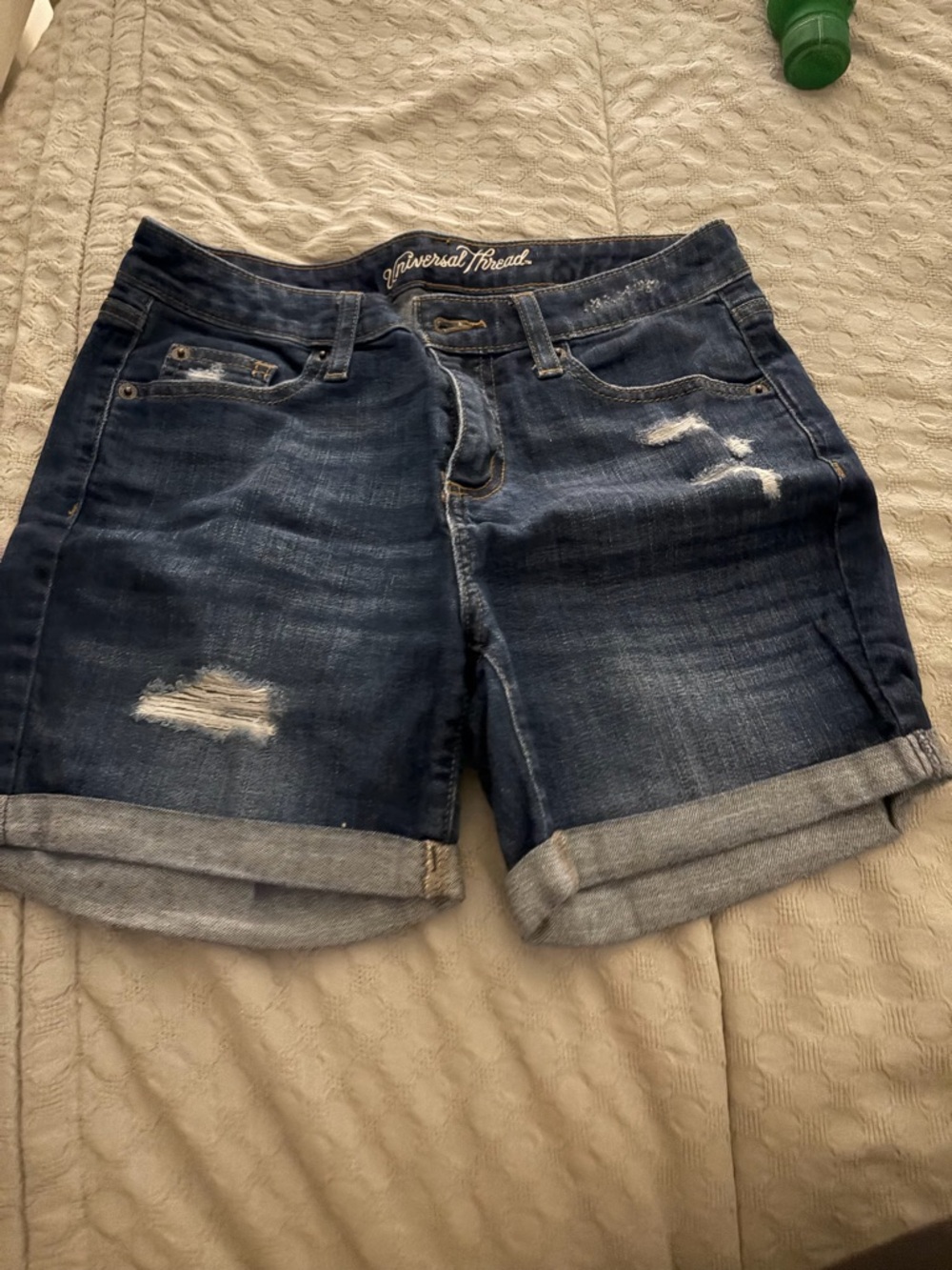 Universal Thread Dark Indigo Distressed Rolled-Hem Jean Shorts